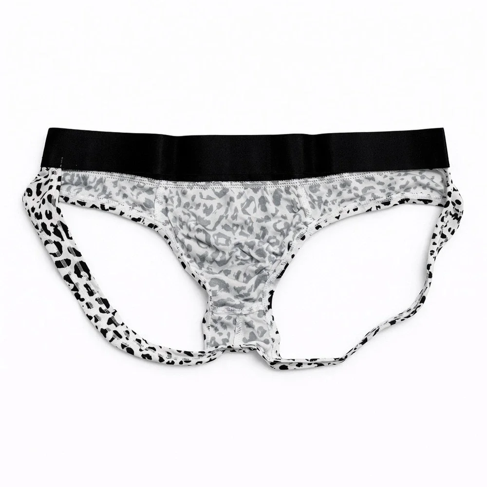 Jockmail Large (30-32) Leopard Print Backless Brief Jockstrap White JM318‎ NEW
